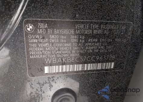 2012 BMW 750Li из США, поврежденный, VIN WBAKB8C57CC963728